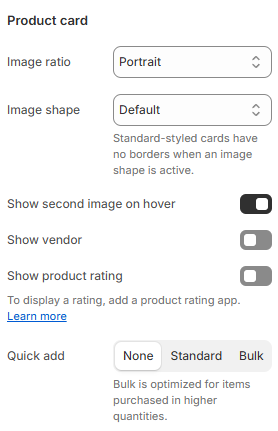 Product card settings